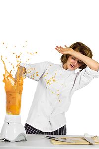 The chef forgot to put the lid on the blender